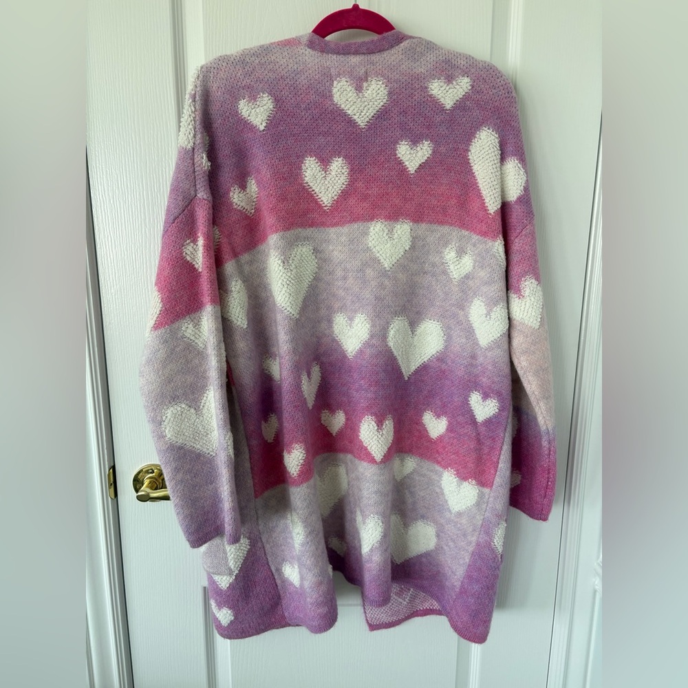 Maeve by Anthropologie Purple Pink Heart-Print Open Cardigan Sweater size M/L - Picture 6 of 6